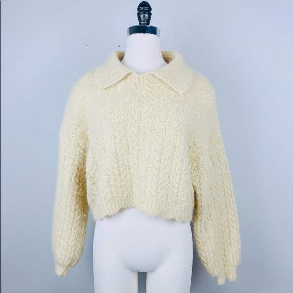 Zara Sweaters - Zara Cream Fuzzy Mohair Cable Knit Cropped Sweater Small